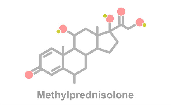 Simplified formula icon of the methylprednisolone molecule. 
