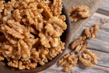 close up of a pile of walnuts