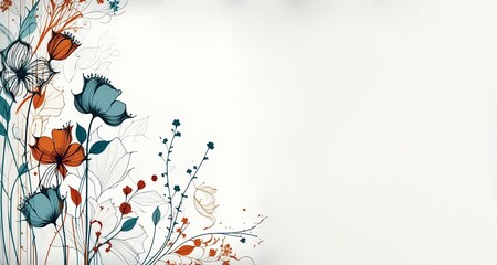Minimalist style flowers over white background with copy space. Generative AI illustration