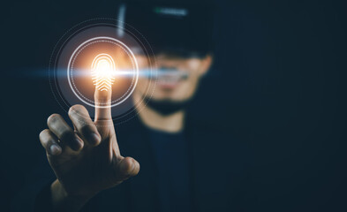 Hand scan fingerprint for login cyber security safety data document for personal 