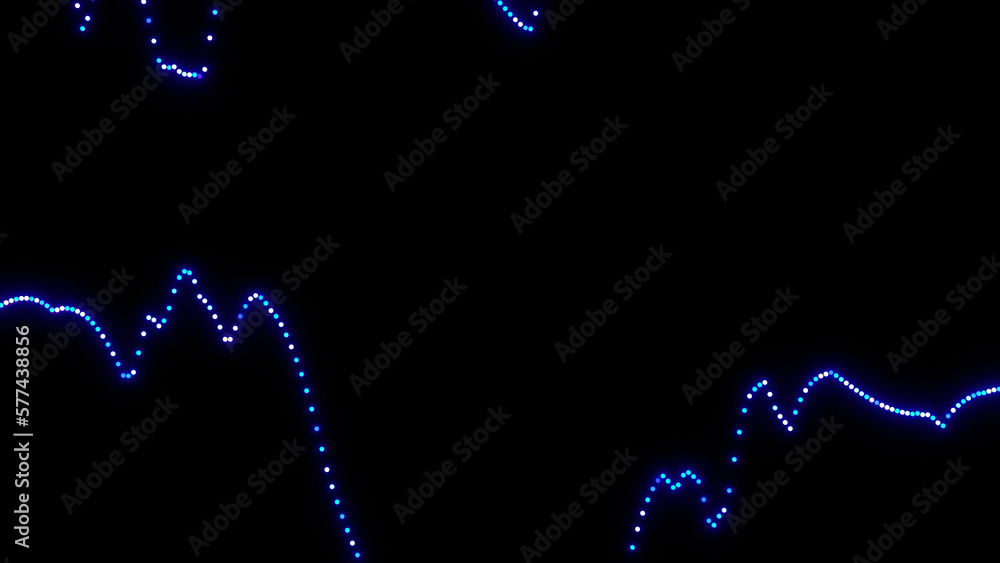 Poster abstract blue waves on a black background, design. fluctuating moving lines of tiny particles.