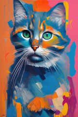 Generative ai a cat oil painting heavy strokes paint dripping oil painting