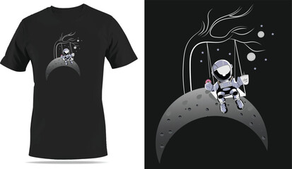 astronaut swinging from a tree in space, while eating a donut and drinking coffee, vector concept art.