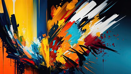 Abstract art background with red, yellow, blue color, geneartive ai. 