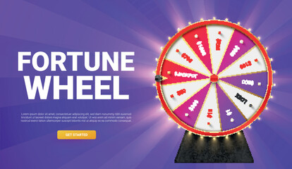 Fortune wheel gambling game internet advertising banner with start button realistic vector