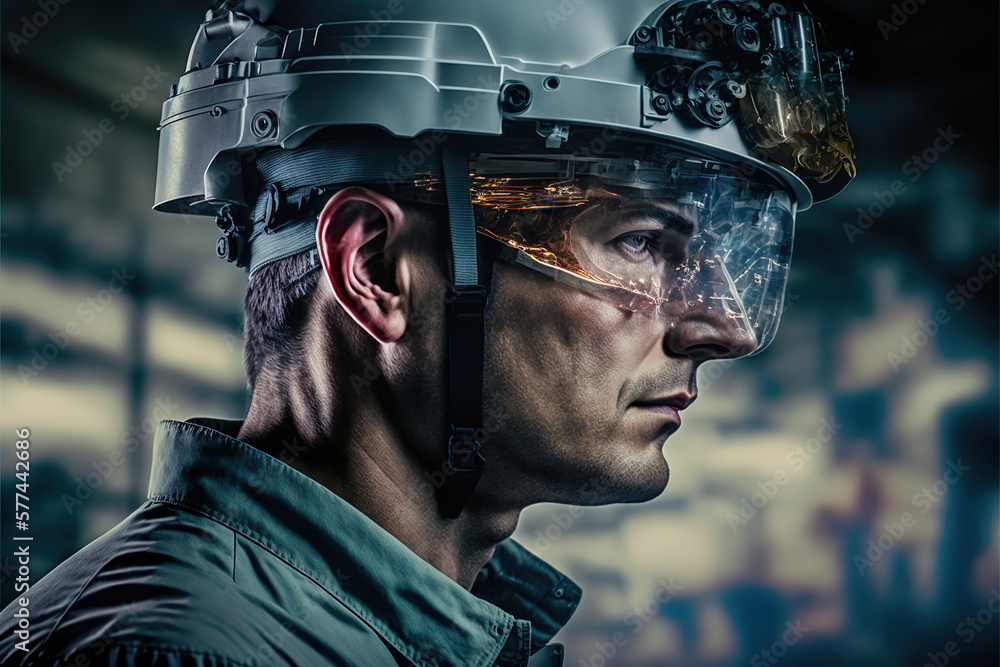 Poster technological engineer portrait ensuring high-quality and precise production quota on factory assemb
