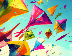 An Illustration of Many Colorful Kites in the Sky | Generative AI