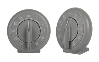Simple gray kitchen timer isolated on white background. Two angles view
