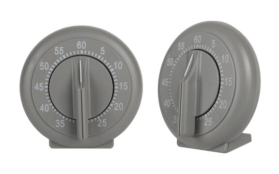 Simple gray kitchen timer isolated on white background. Two angles view