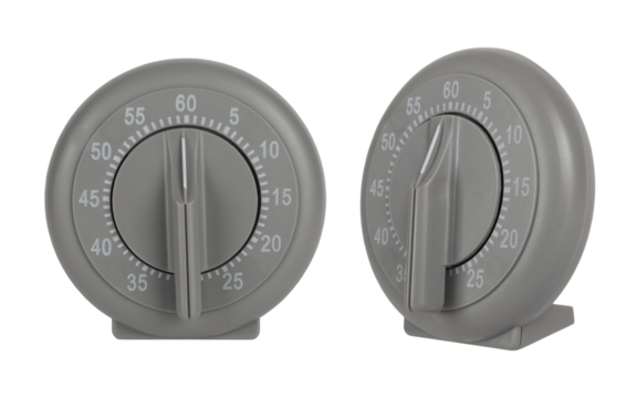 Simple gray kitchen timer isolated on white background. Two angles view