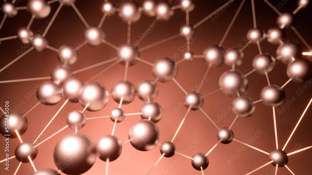Poster geometric background of slowly moving spheres connected by lines. design. waving abstract technologi