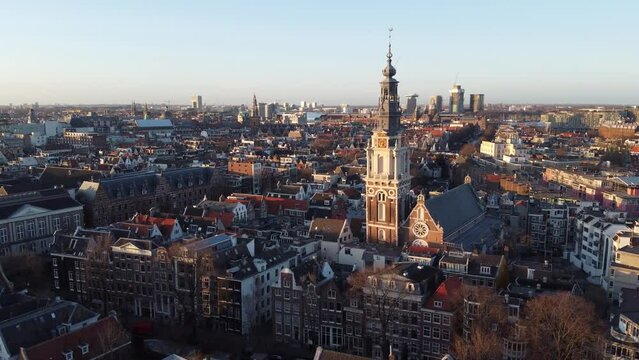Aerial View of Amsterdam City Center 2k 50fps Sunset