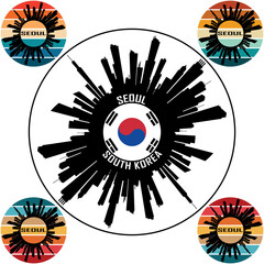 Seoul South Korea Flag Skyline Silhouette Seoul South Korea Lover Travel Souvenir Sticker Vector Illustration SVG EPS AI