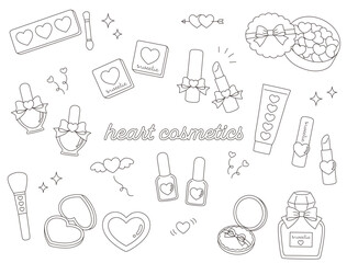 ハートのかわいいコスメ　イラスト素材セット　線画　ベクター
