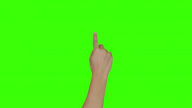 men's fingers click touch on the green screen in the background