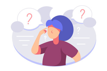 Vector illustration of a woman solves tasks and problems.