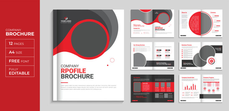 Red corporate brochure company profile template annual report cover layout, minimal business brochure a4 page template design	