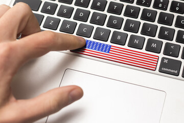 Computer keyboard with the US flag on it