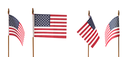 Collage of four American flags isolated on white background. USA Independence Day.