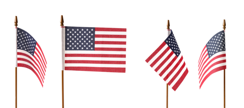 Collage of four American flags isolated on white background. USA Independence Day. - Powered by Adobe