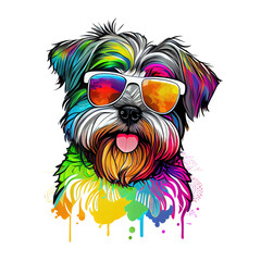 Colorful dog with sunglasses, Golden Retriever, Rainbow Colors, Isolated on transparent background. Generative AI