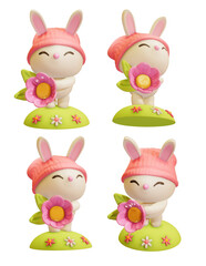 Cute Easter bunny with a flower isolated on a white background.