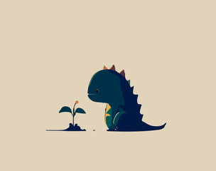 Green baby cartoon dinosaur. Vector illustration