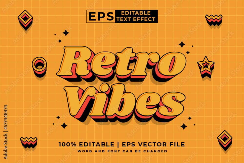 Poster editable text effect retro vibes 3d cartoon style premium vector