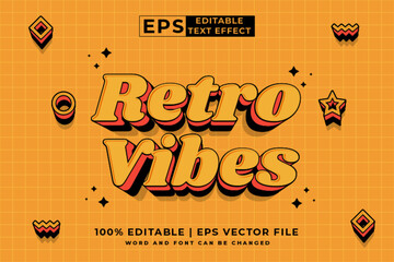 Editable text effect Retro Vibes 3d cartoon style premium vector
