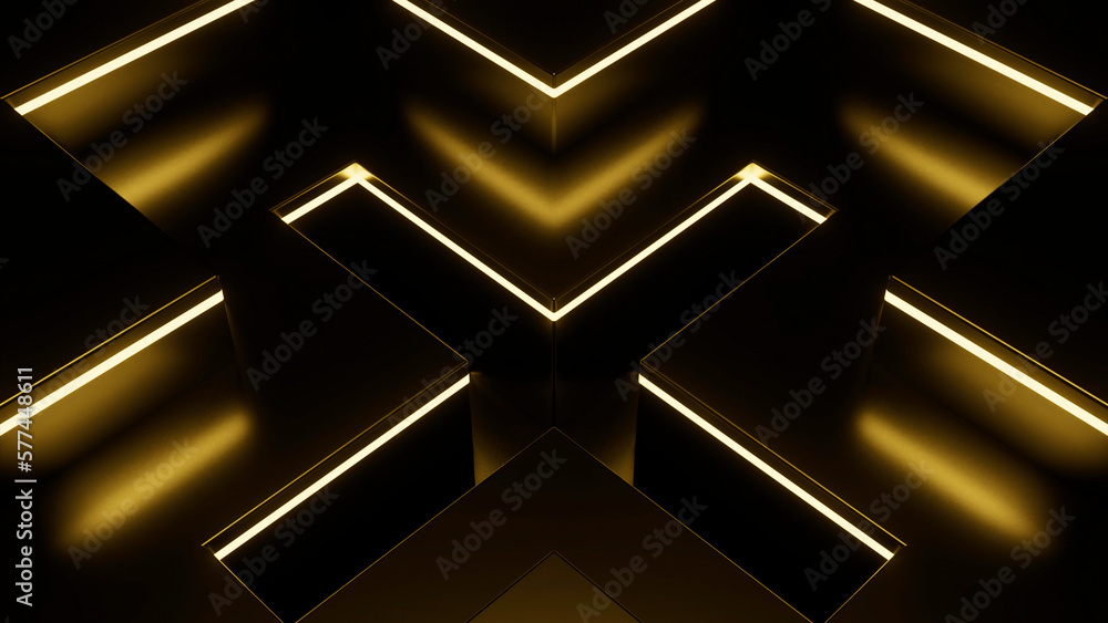Poster abstract technology background with bright neon lights. design. bright geometric pattern with a cros