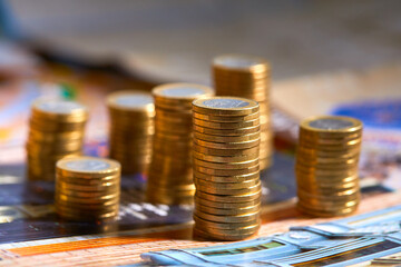 Saving stack coins money concept