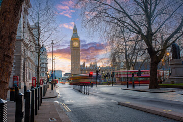 Fototapeta na wymiar Big Ben and Houses of Parliament in London, UK. Colorful sunrise