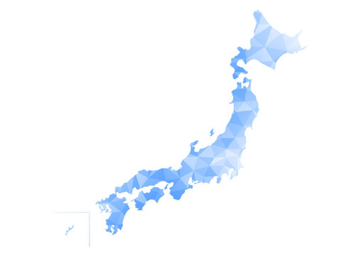 日本地図のイラスト: 青色ポリゴン背景