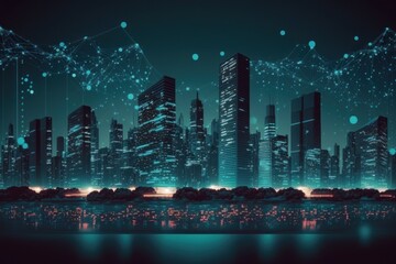 Connected smart city and big data technology concept as digital illustration (Generative AI)