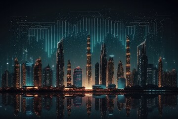 Connected smart city and big data technology concept as digital illustration (Generative AI)