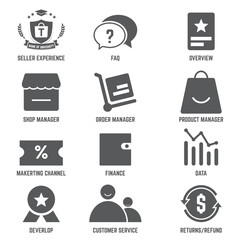 Simple set of online shop manager vector icon. Commercial icons. Shopping online icons. Contains such Icons as Shop manager, data, deverlop, finance, faq...  Eps10 vector illustration.