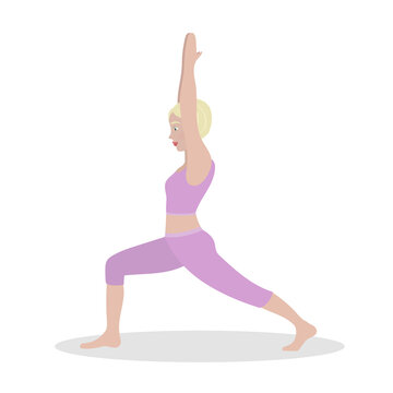 Woman exercising yoga. Illustration in flat cartoon style, concept illustration for healthy lifestyle, sport, exercising.