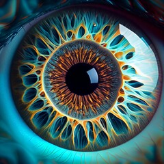 Detailed human eye look from the microscope. Generative AI.