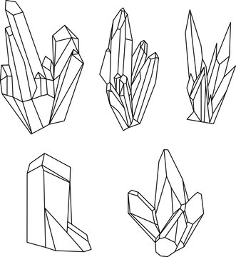 Illustration crystals vector. Crystal line art vector.  Minerals vector. 