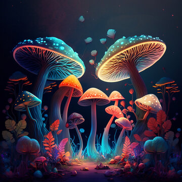 Fantasy mushroom forest colourful exotic pleasant dreamy