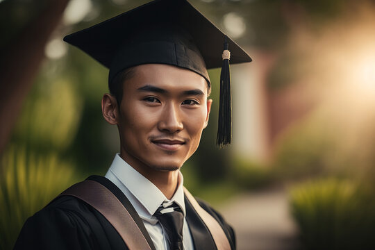 Portrait Of An Asian Male University College Graduate. Generative Ai