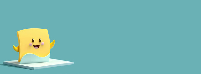 banner with empty space. Cute Cartoon cute little sticky note with a friendly wave.. Character with Room for Copy. Empty flat background. Generative ai.