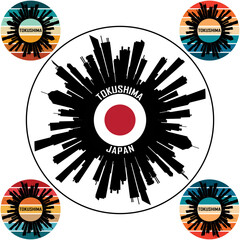 Tokushima Japan Flag Skyline Silhouette Tokushima Japan Lover Travel Souvenir Sticker Vector Illustration SVG EPS AI