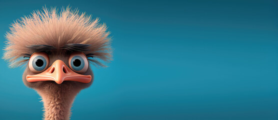 banner with empty space. Cute Cartoon Ostrich Character with Room for Copy. Empty flat background. Generative ai. - obrazy, fototapety, plakaty