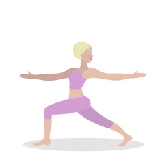 Fototapeta na wymiar Woman exercising yoga. Vector illustration in flat cartoon style, concept illustration for healthy lifestyle, sport, exercising.