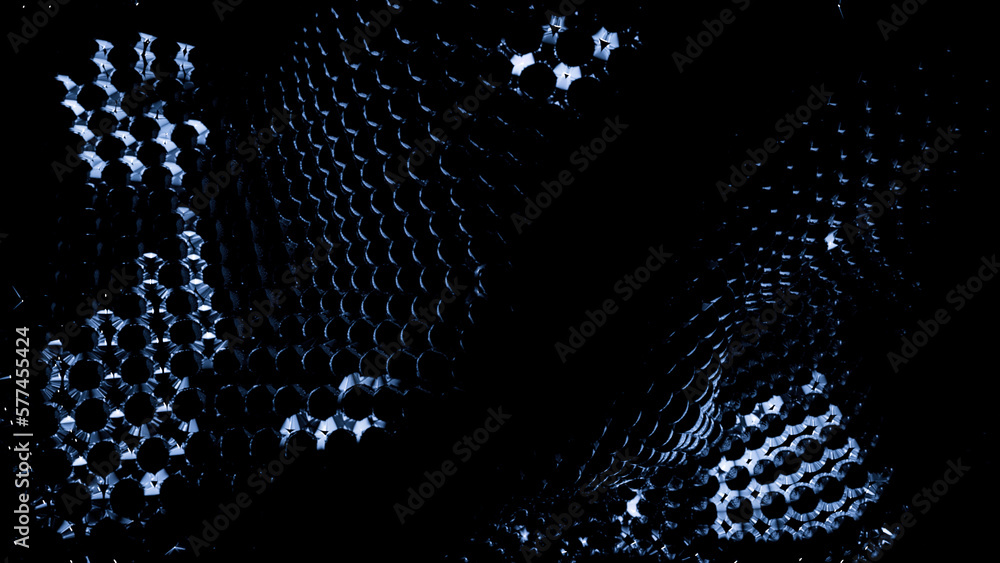 Poster abstract fabric of particles waving on a black background. design. game of light and shadow and a sh