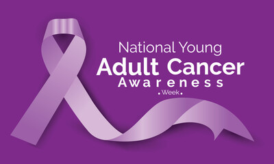 National Young Adult Cancer awareness week - first week in April .Lavender color ribbon Cancer Awareness Vector illustration.