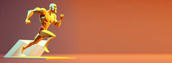 banner with empty space.  Cute Cartoon speedy and agile track and field athlete racing to the finish line. Character with Room for Copy. Empty flat background. Generative ai.