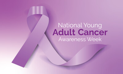 National Young Adult Cancer awareness week - first week in April .Lavender color ribbon Cancer Awareness Vector illustration.