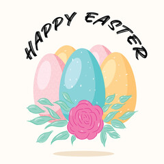 happy Easter card design with eggs and flower.